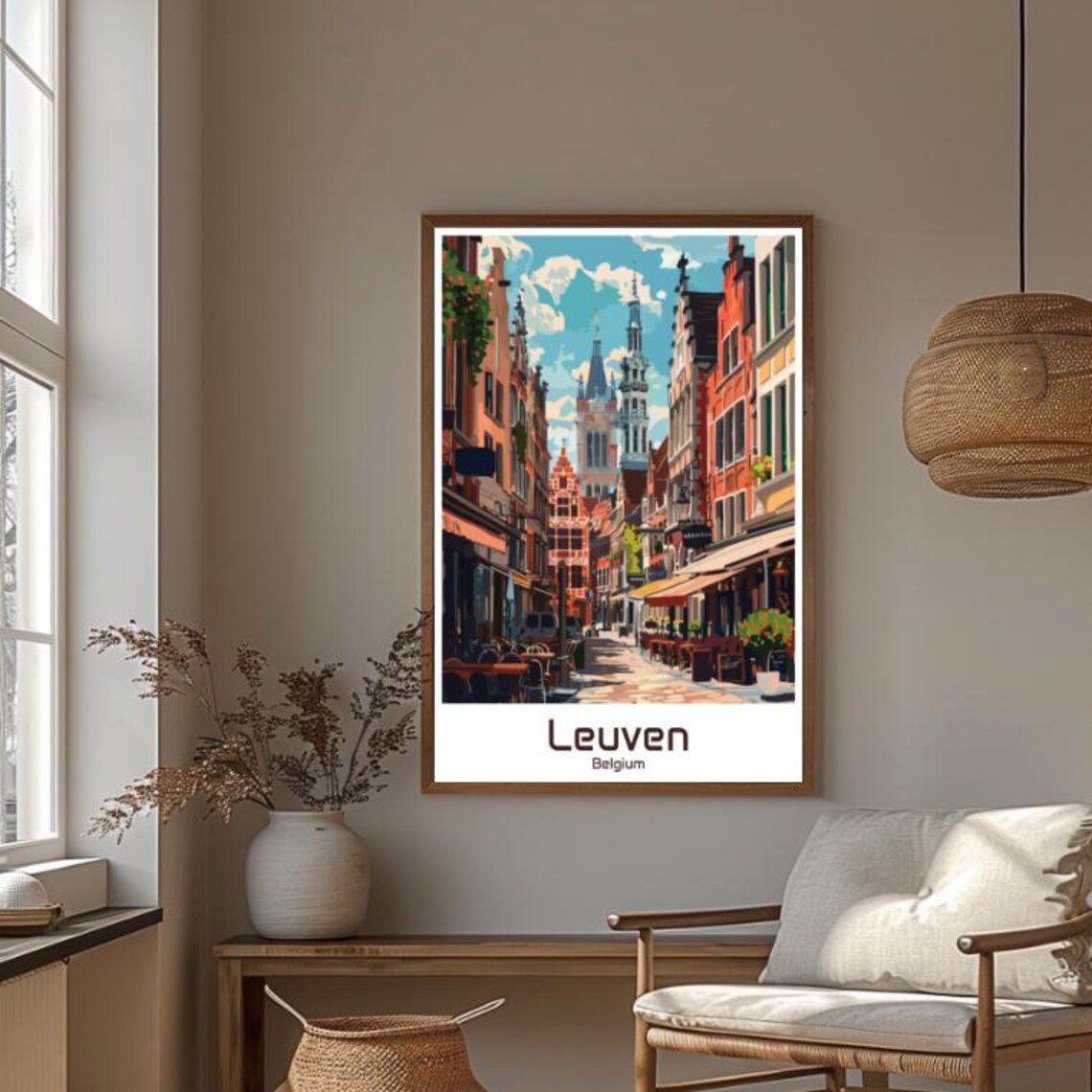 Leuven Belgium Old Town Street Belfry Cafes Historic Cityscape Poster - Image 4