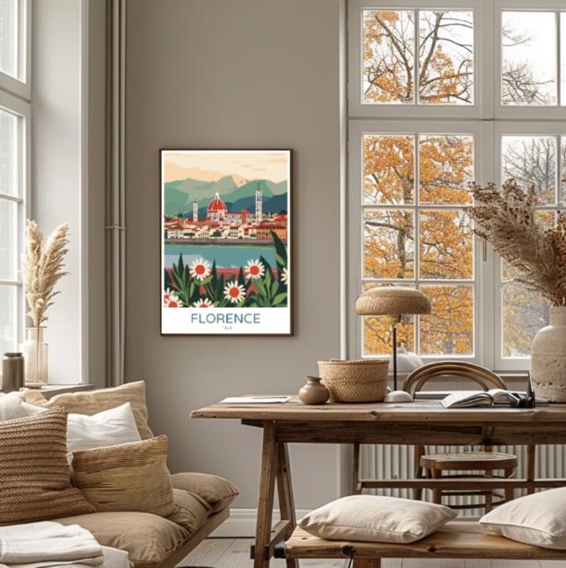 Florence Italy Travel Poster Duomo Cathedral And Daisies View - Image 4