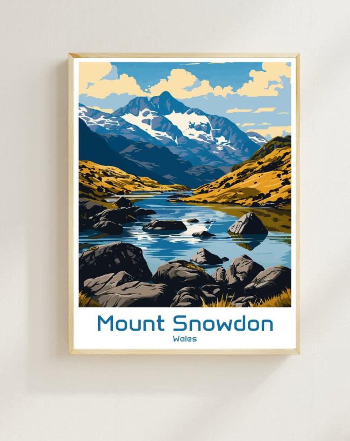 Mount Snowdon Wales Snowcapped Peak and Lake Vintage Travel Poster