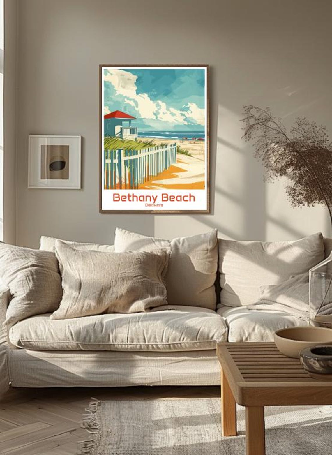 Bethany Beach Delaware Lifeguard Stand Fence Retro Travel Poster - Image 3