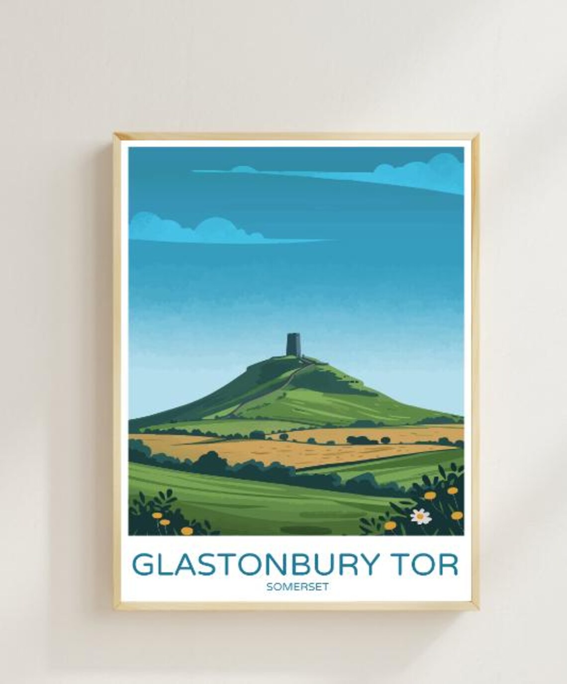 Glastonbury Tor Somerset Mystic Green Hill Tower Travel Poster