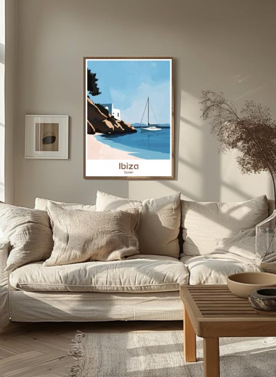 Ibiza Spain Rocky Cove Sailboat Sandy Beach Vintage Travel Poster - Image 3