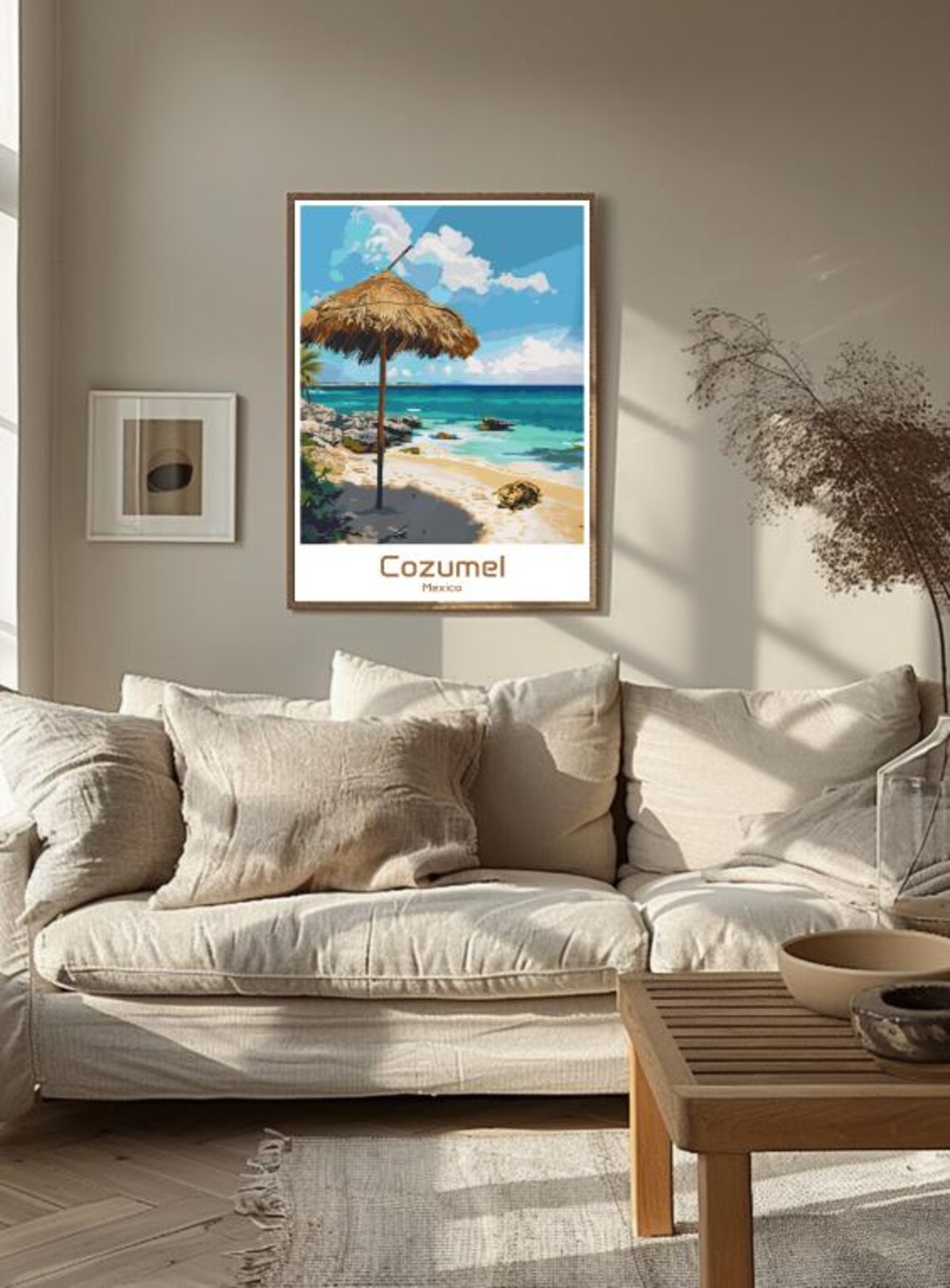 Cozumel Mexico Tropical Beach Thatched Umbrella Caribbean Poster - Image 3