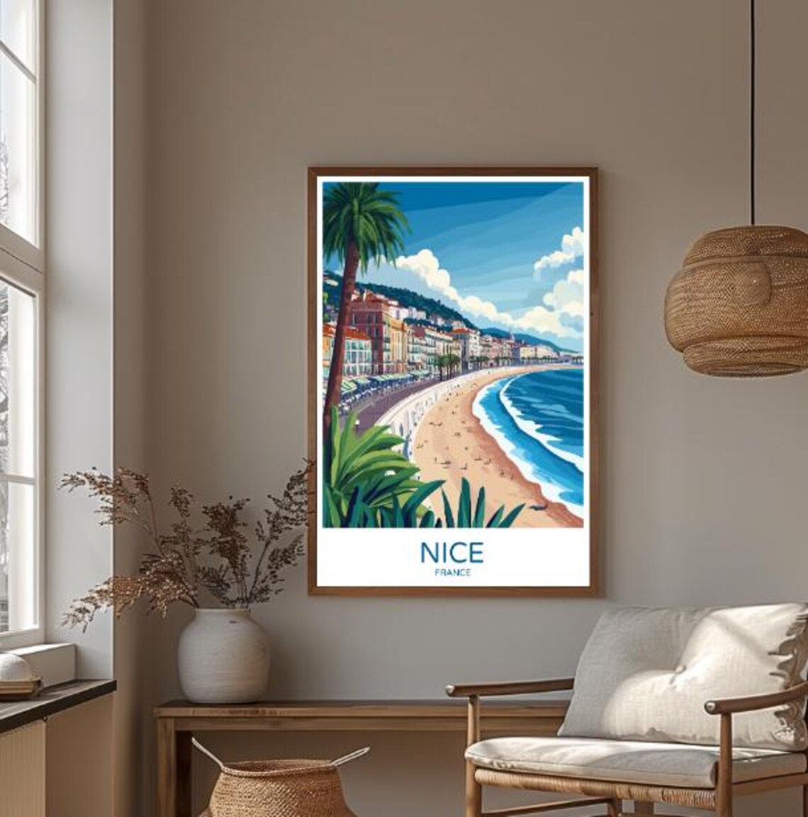 Nice France Riviera Beach Poster With Promenade Palm Trees Sea View - Image 3