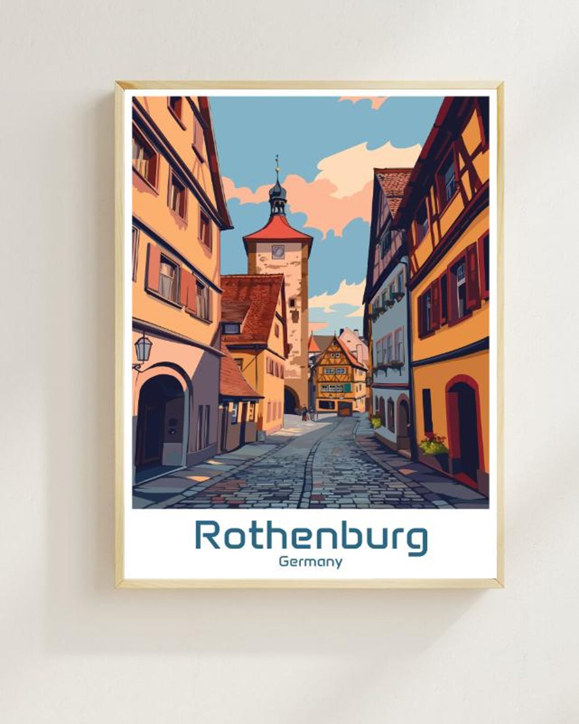 Rothenburg Germany Medieval Cobbled Street Tower View Poster