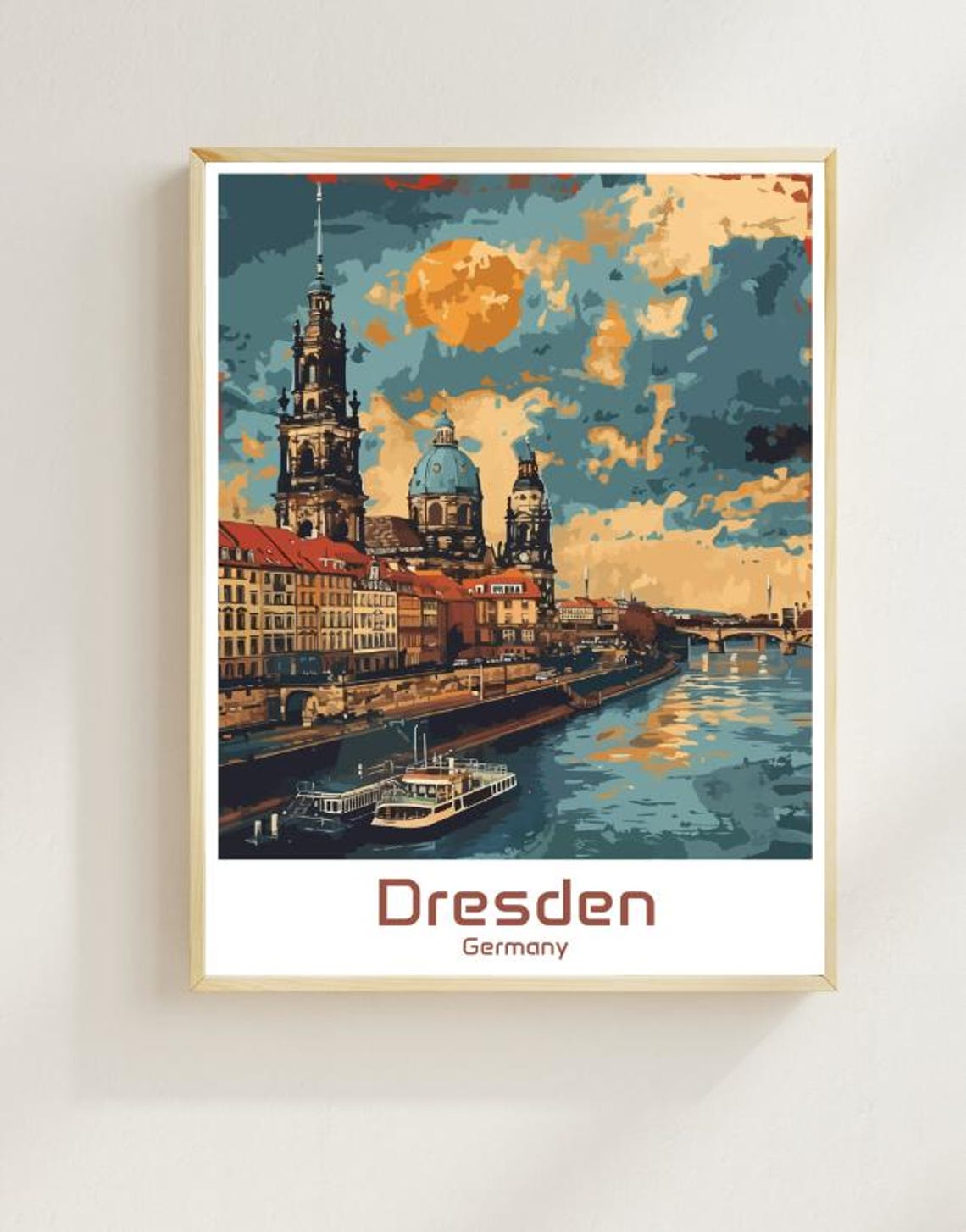Dresden Germany Elbe River Baroque Skyline Dusk View Scene Poster