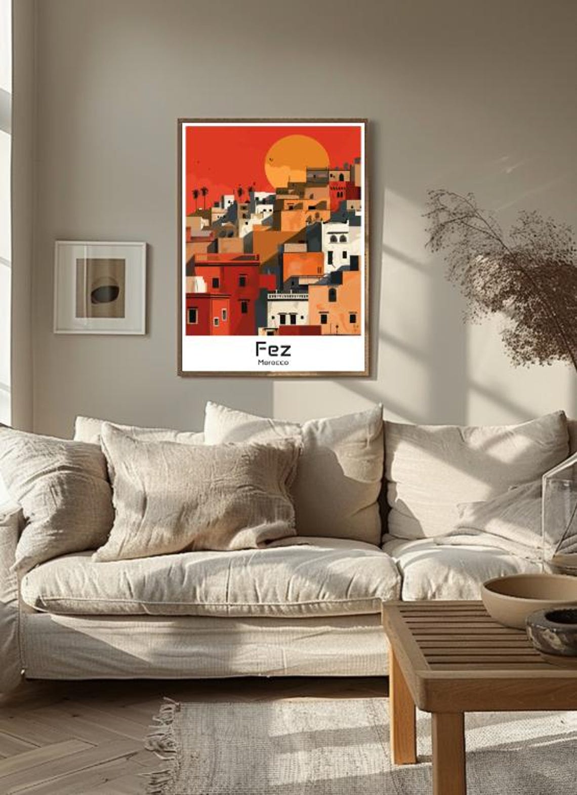 Ancient Fez Morocco Medina Rooftops Warm Sunset Retro Travel Poster - Image 3