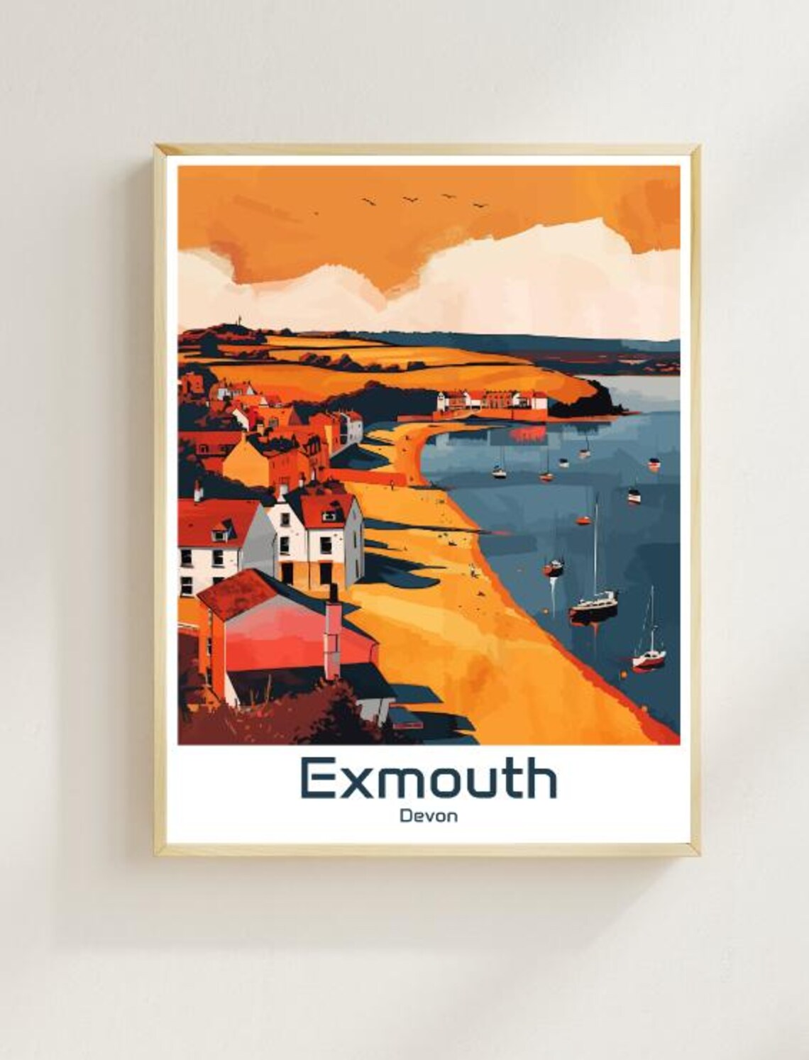 Exmouth Devon Coastal Sunset Beach Fishing Boats Seaside Poster