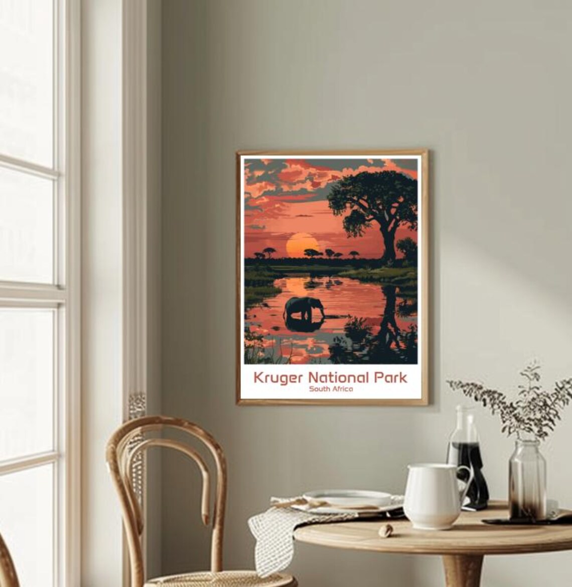 Kruger National Park South Africa Elephant Sunset Safari Travel Poster - Image 2