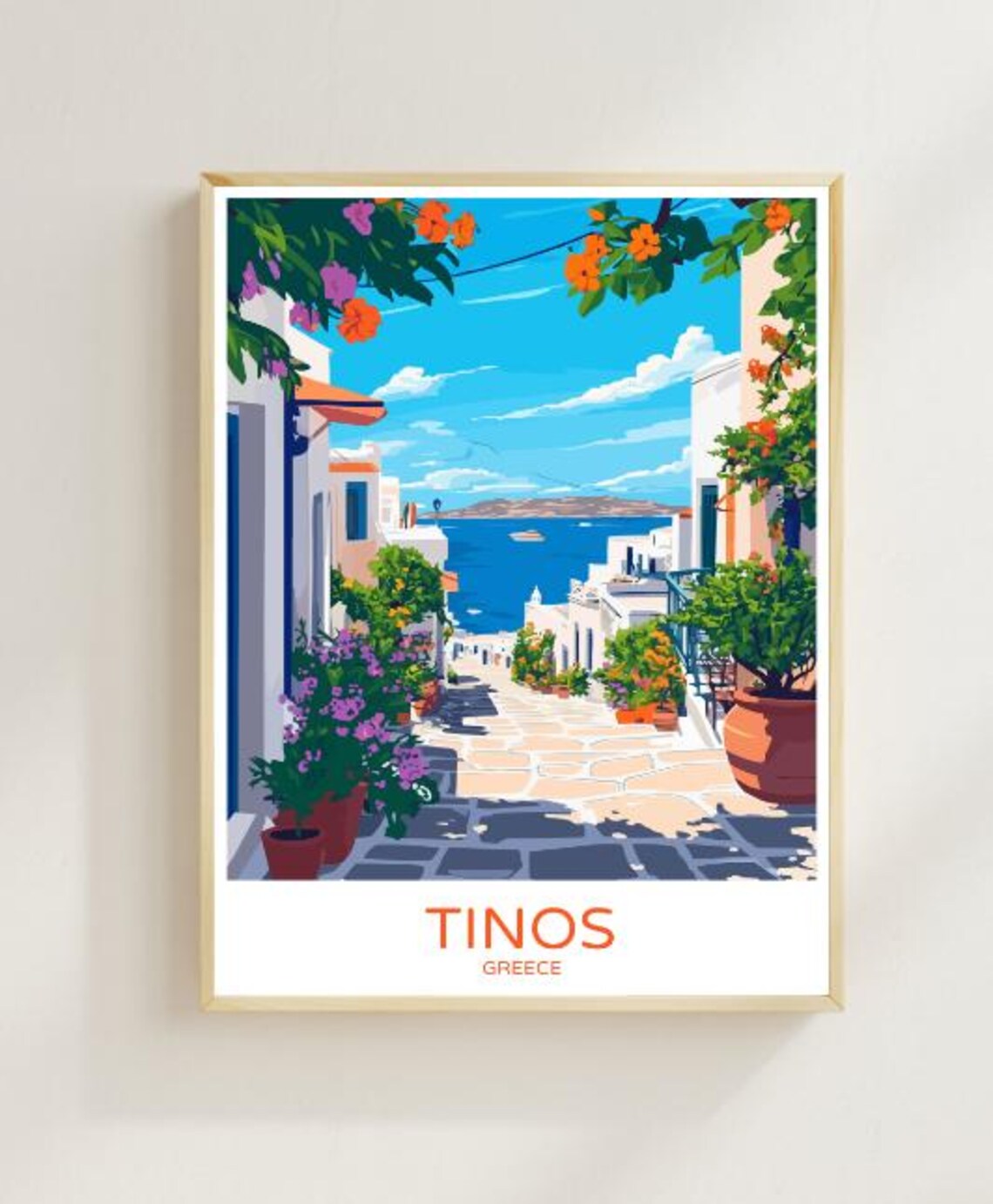 Tinos Greece Travel Poster Beautiful Wall Art Of Greek Island Traditional White Villages Aegean Sea View Gift Idea