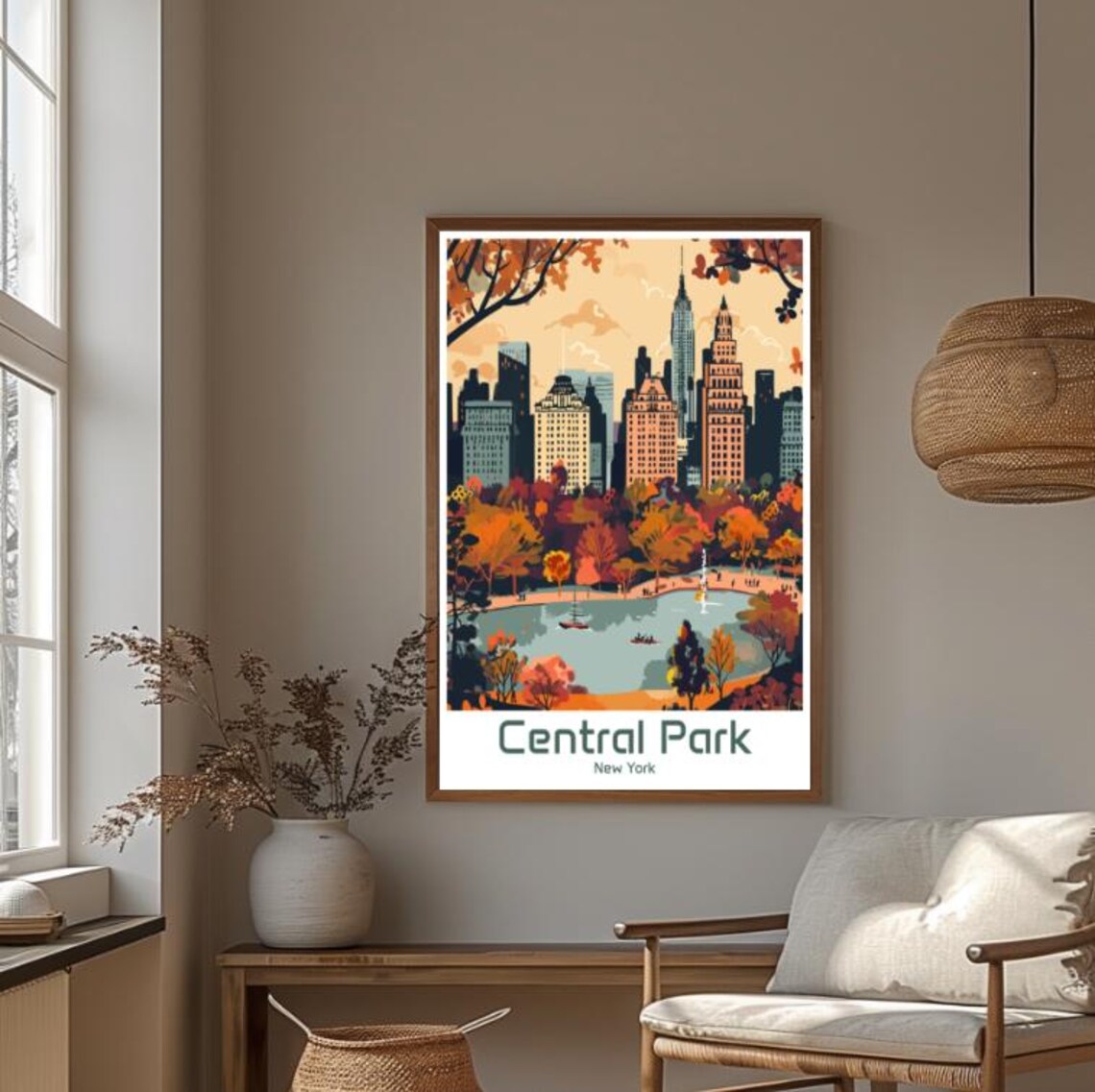 Central Park New York Autumn Foliage with Skyline Travel Poster - Image 4