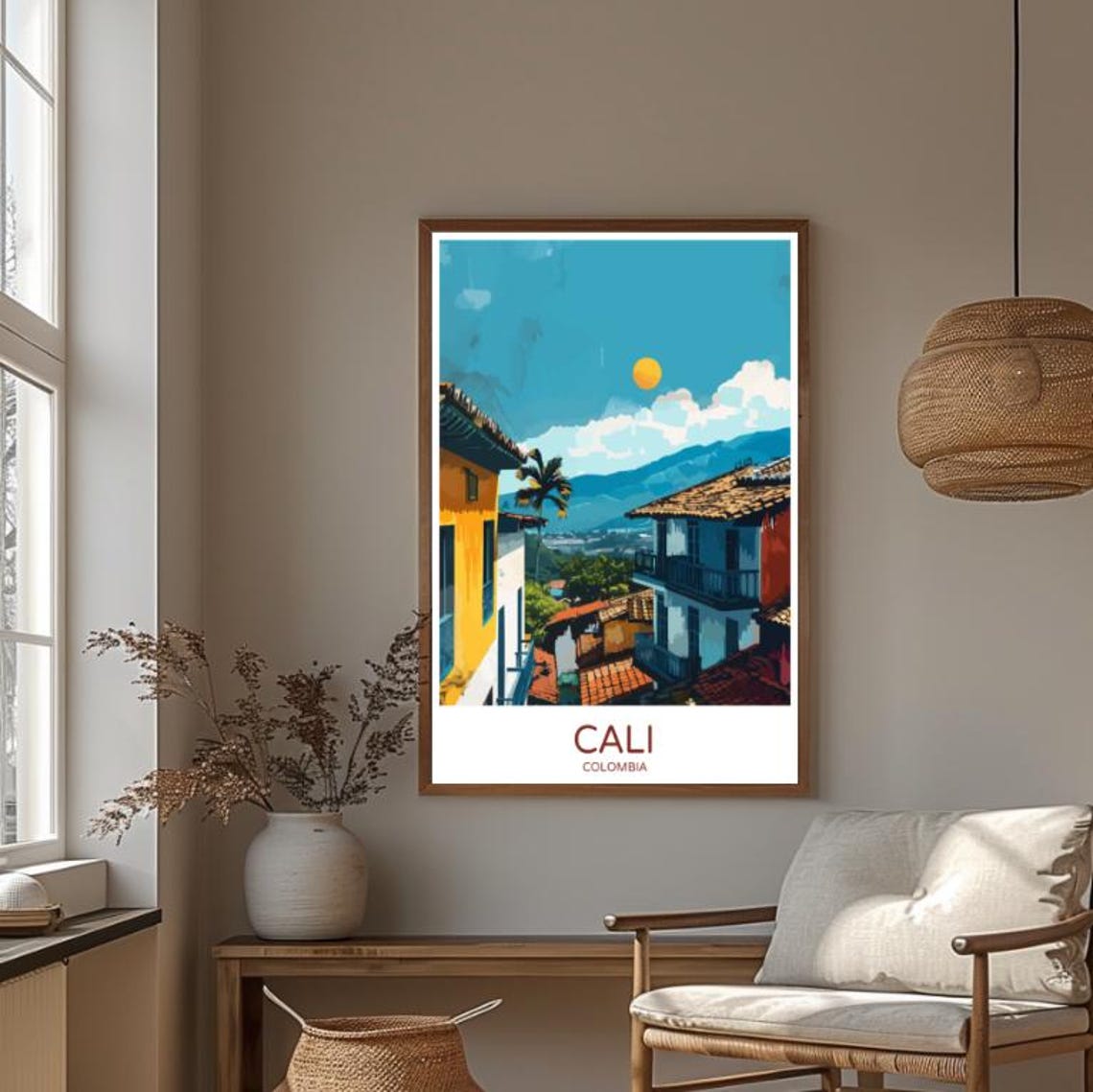 Vibrant Cali Colombia Tropical Mountain Town Sunset Scene Poster - Image 4