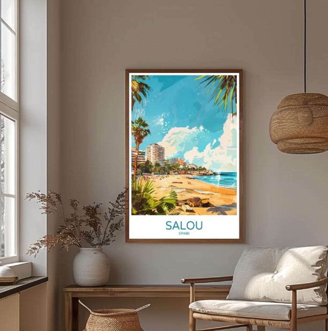 Salou Spain Beachfront Poster With Palm Trees Golden Sand Sea View - Image 3