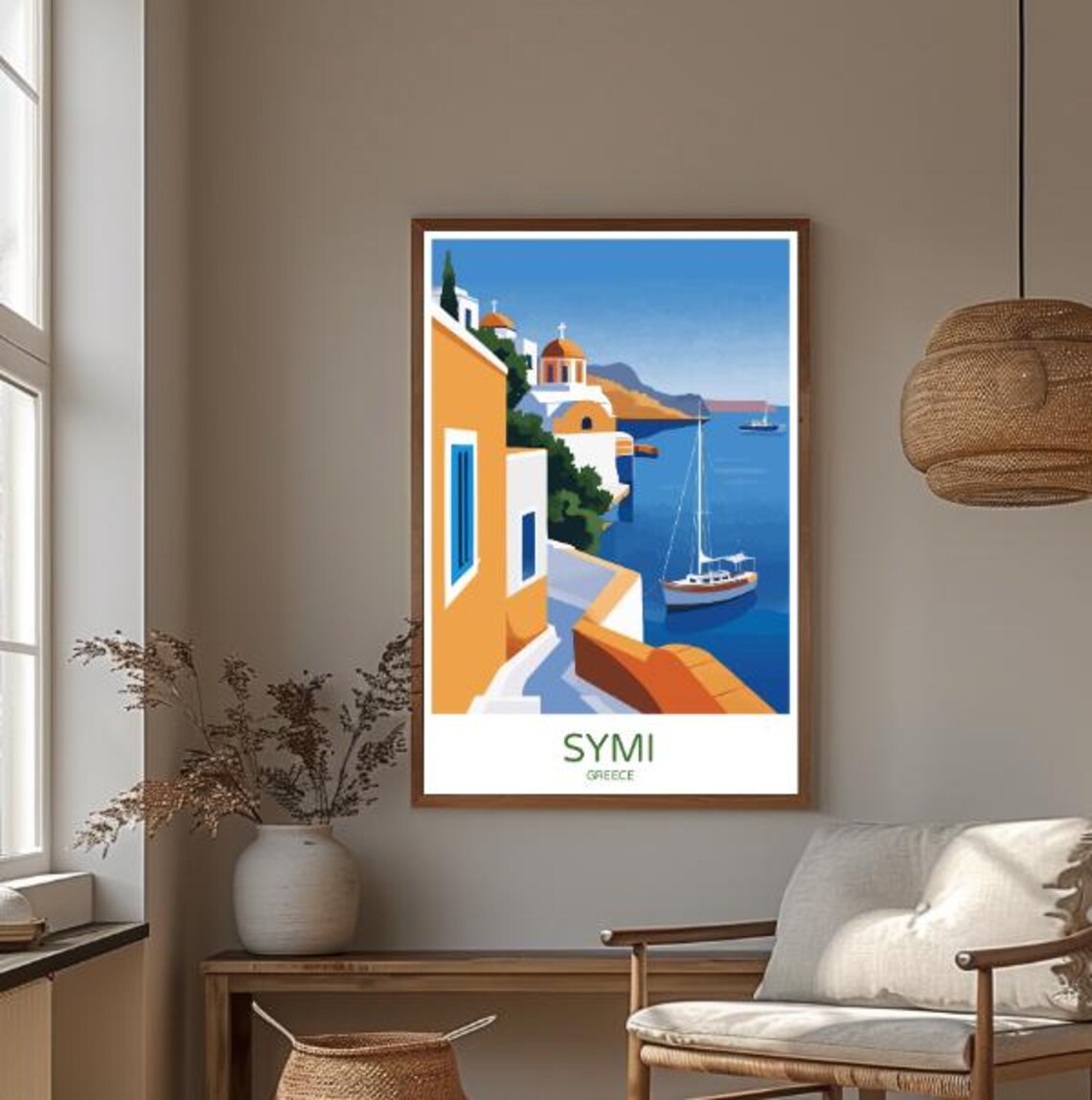 Symi Greece Travel Poster Charming Island Landscape Wall Art Greek Village Print Coastal Decor Travel Gift Greek Island Art Wall Art - Image 3