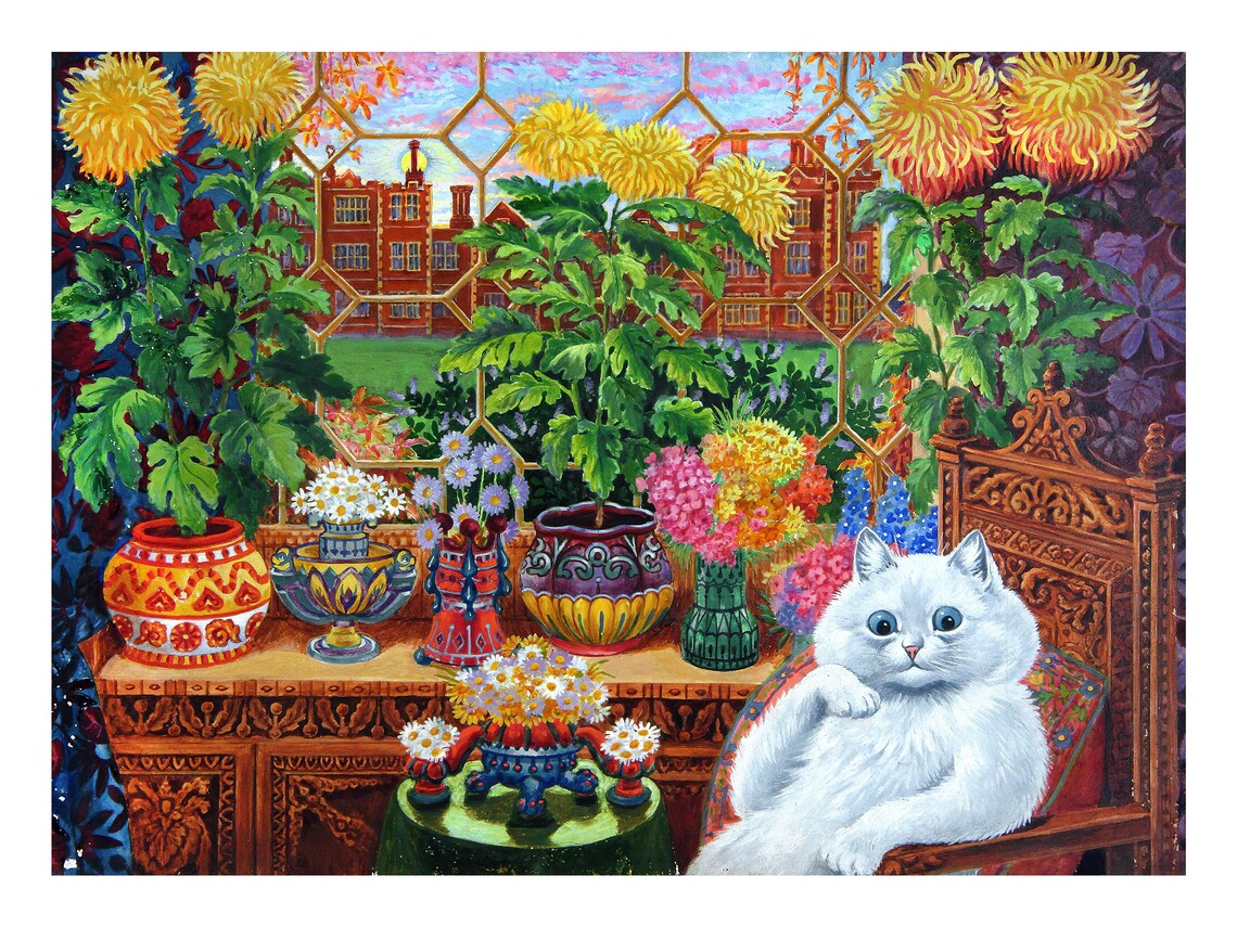 Louis Wain-Inspired Cat in a Garden Art Print - Image 2