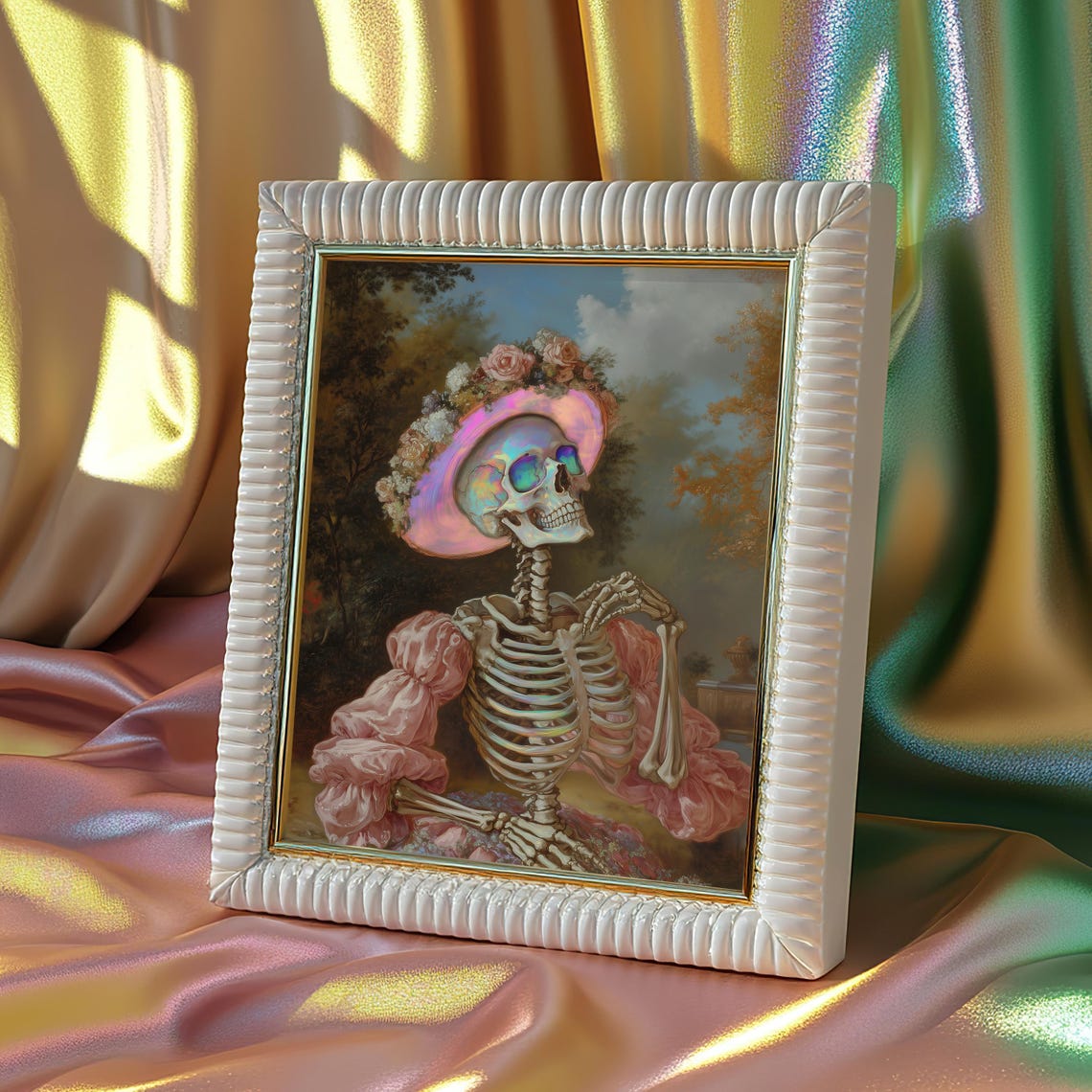 Rococo Oil Painting Style Fancy Skeleton Lady Fine Art Print Macabre Cute Decor Girly Art Whimsical Wall Art - Image 3