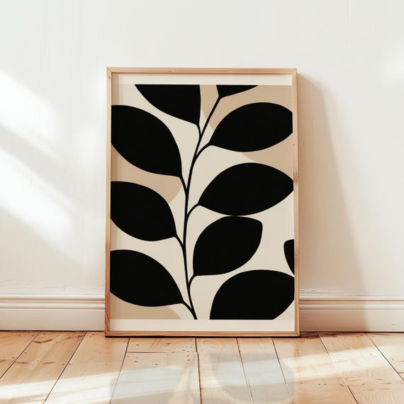 Modern Botanical Leaf Print, Minimal Abstract Plant Art