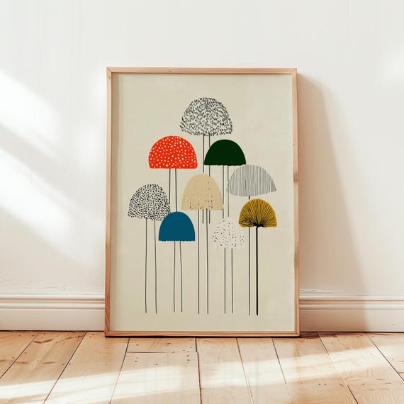 Retro Mushrooms Botanical Cluster Printable Midcentury Minimalist Art Scandinavianinspired Wall Decor Instant