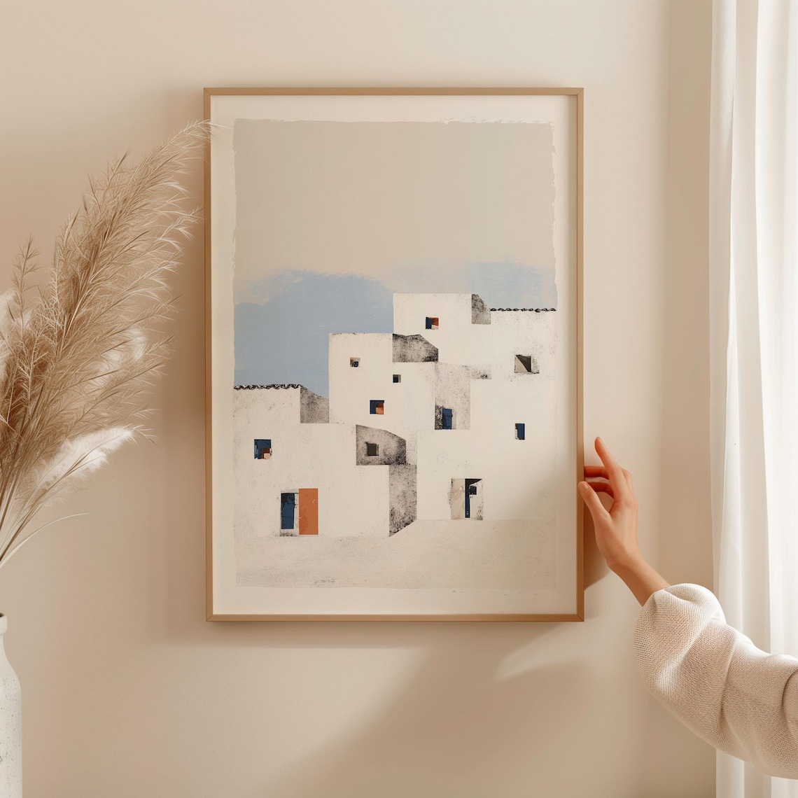 Minimalist Coastal Architecture, Watercolor Mediterranean Buildings