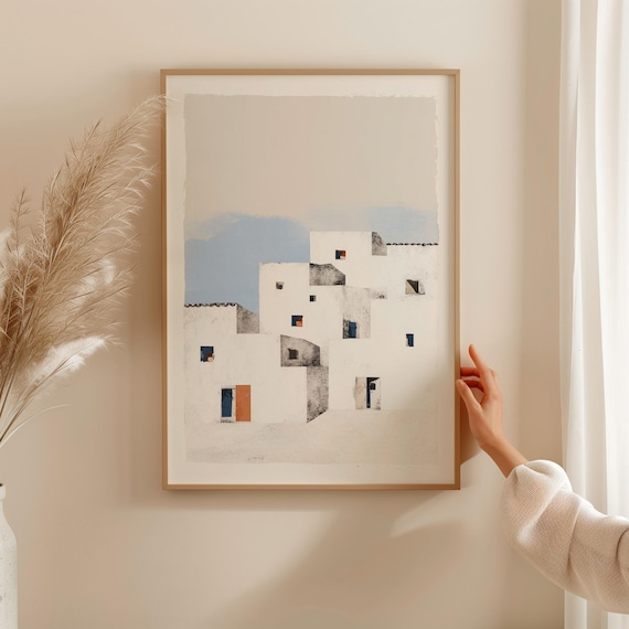 Minimalist Coastal Architecture, Watercolor Mediterranean Buildings