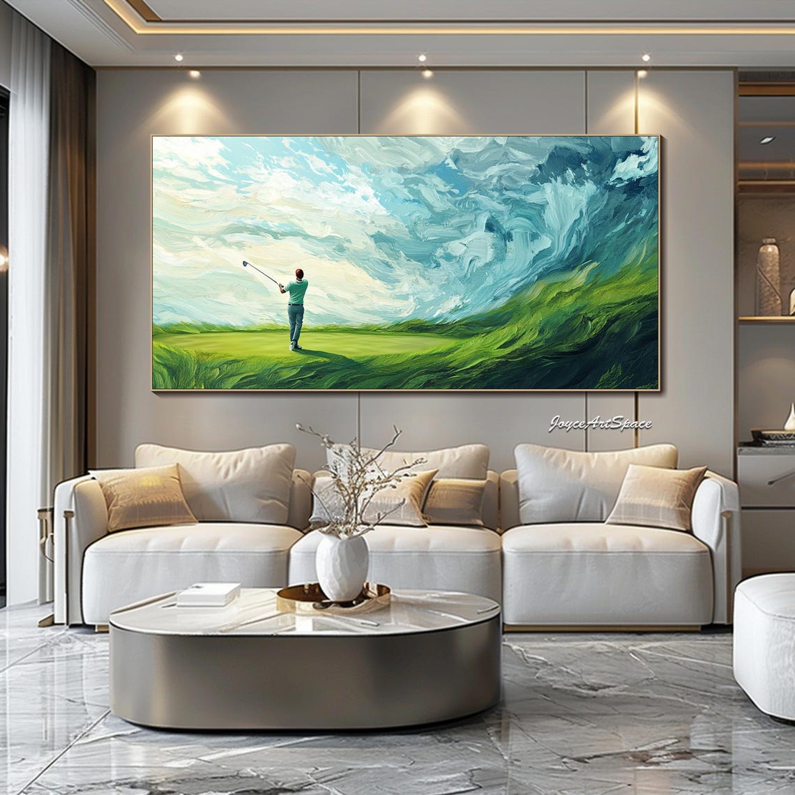 Large Golf Sports Wall Art Original Abstract Oil Painting On Green Wall Art Texture Wall Art Modern Living Room Wall Art Oil Painting - Image 3