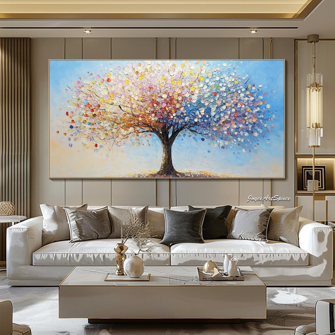 Colorful Tree Acrylic Painting Art Print, Living Room - Image 2