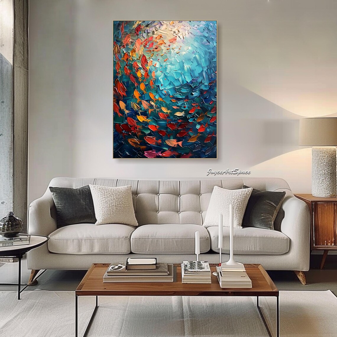 Colorful Wall Art Underwater Fish Painting On Original Boho Wall Art Large Texture Wall Art Abstract Ocean Wall Art Custom Wall Art - Image 4