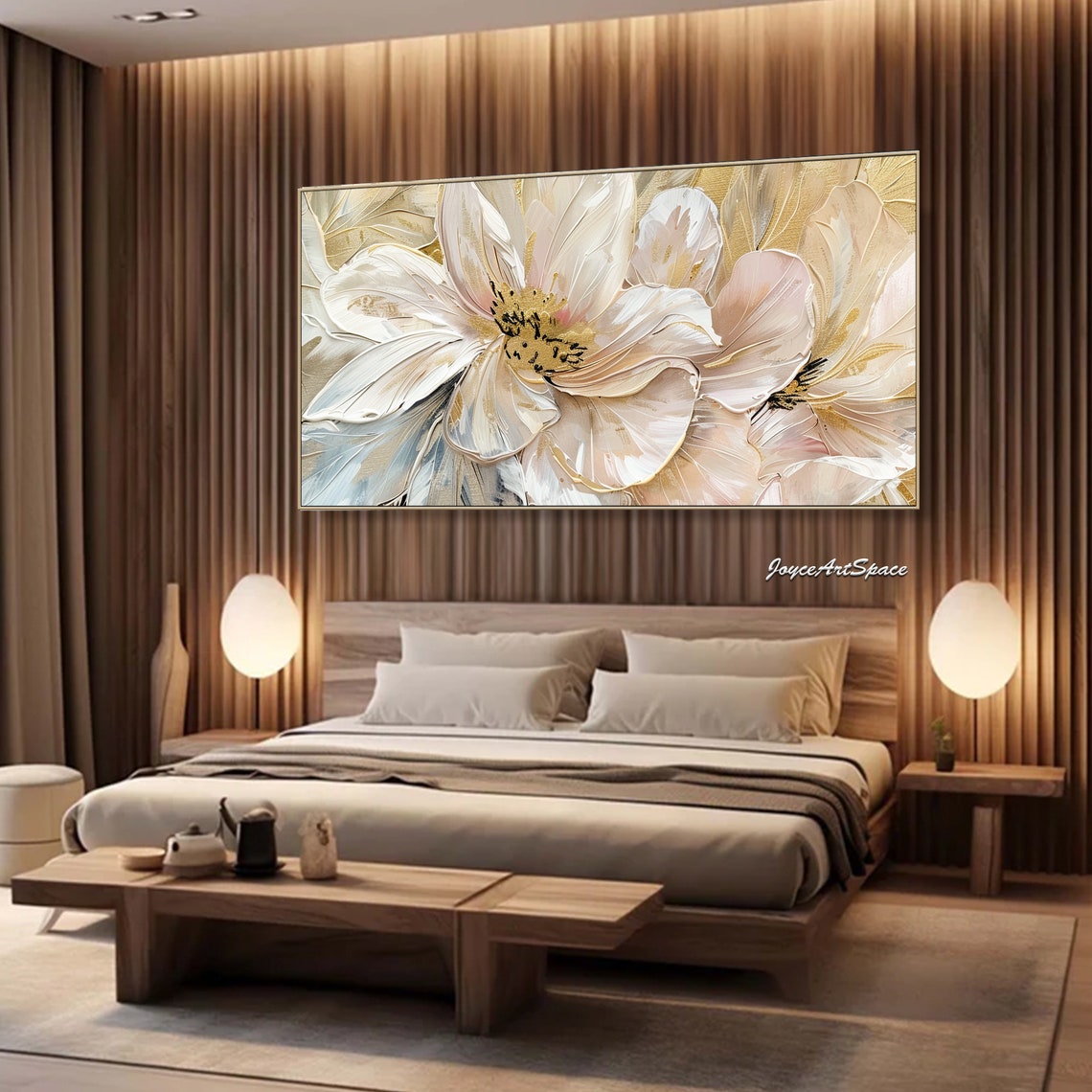 White Gold Floral Close Up Textured 3D Elegant Oil Painting Poster - Image 2