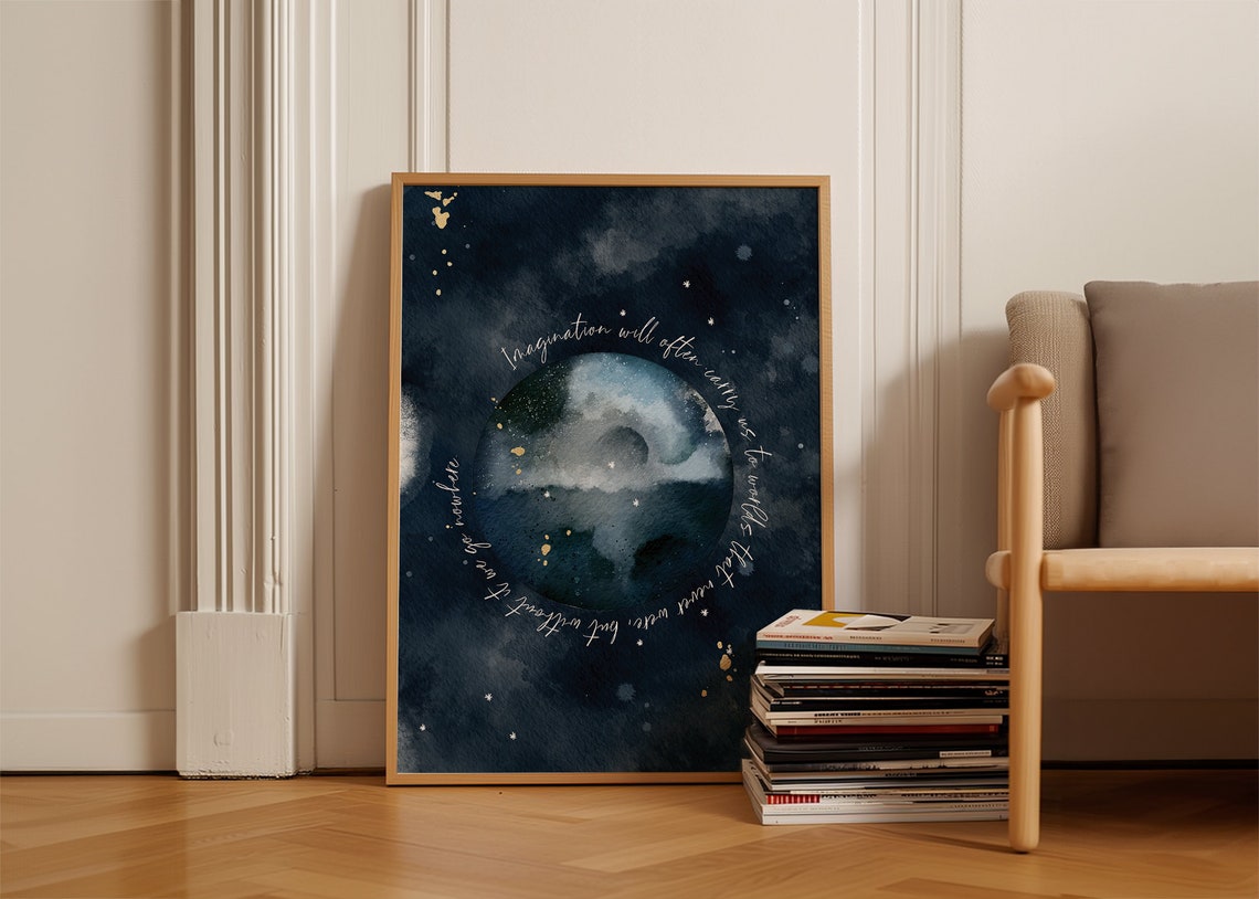 Carl Sagan Imagination Quote Moon Navy Watercolor Universe Poster - Image 5