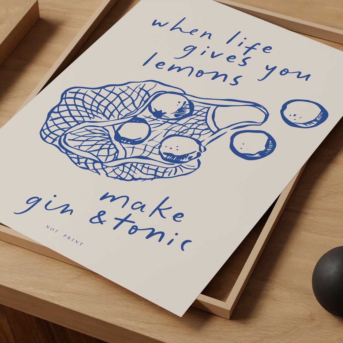 When Life Gives You Lemons Make Gin Tonic Blue Line Art Kitchen Print - Image 4