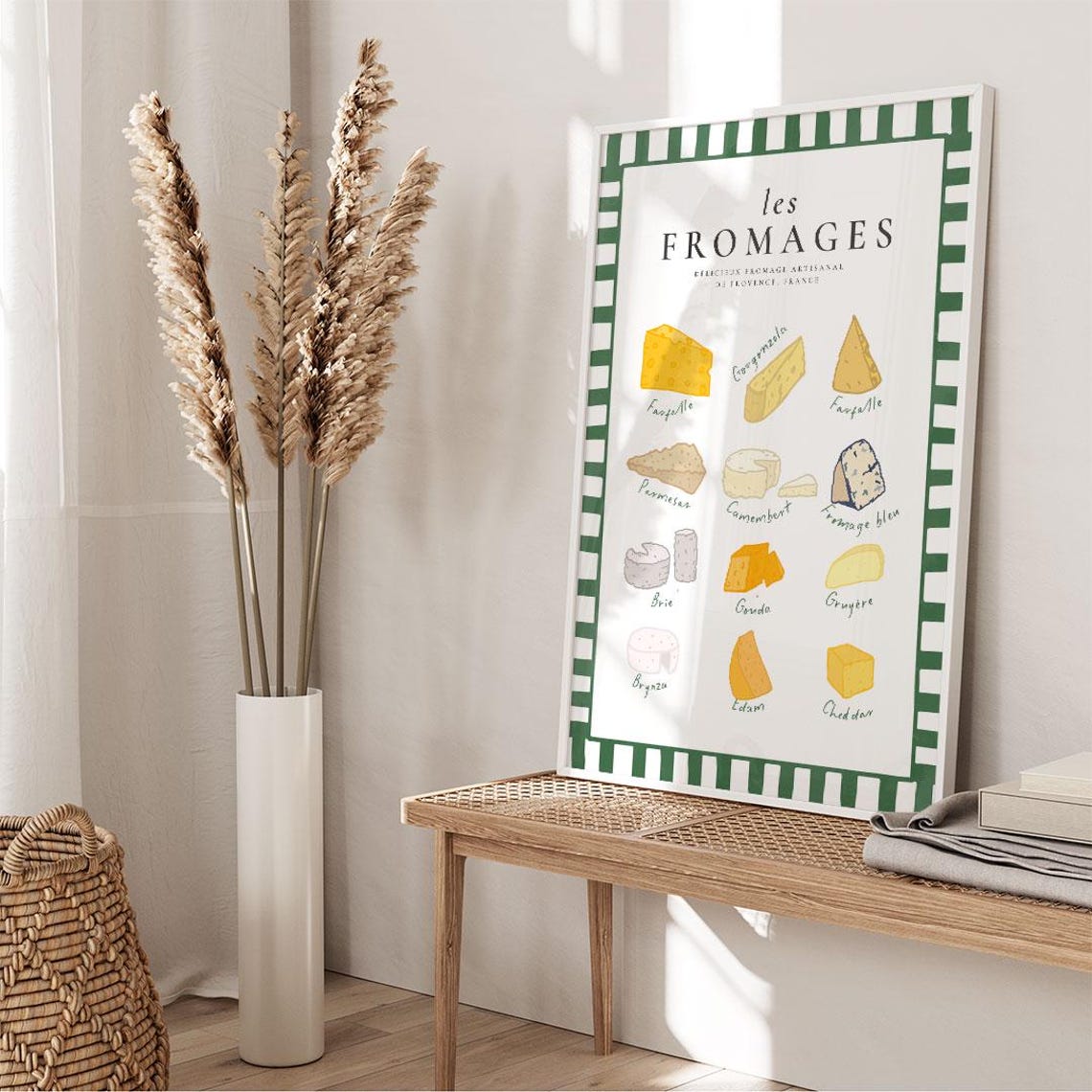 Les Fromages French Cheese Guide Illustration Green Kitchen Poster - Image 3
