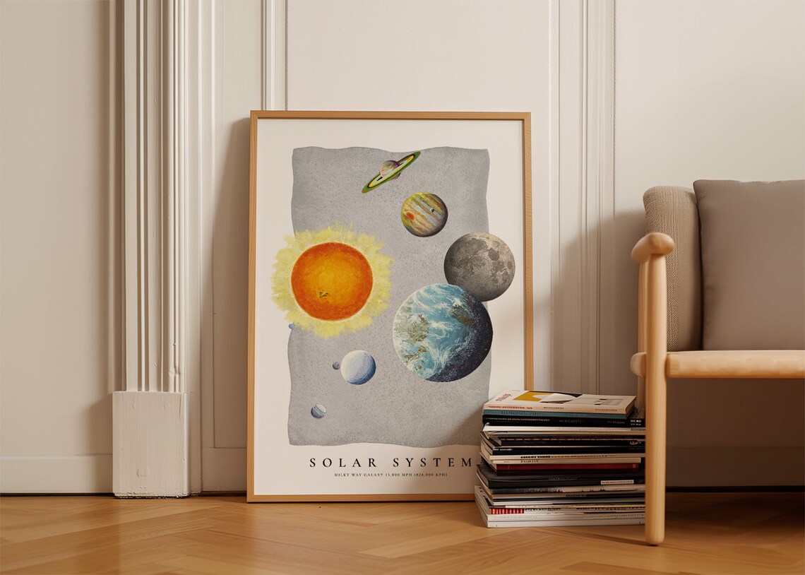 Solar System Milky Way Watercolor Planets Educational Nursery Art Poster - Image 3
