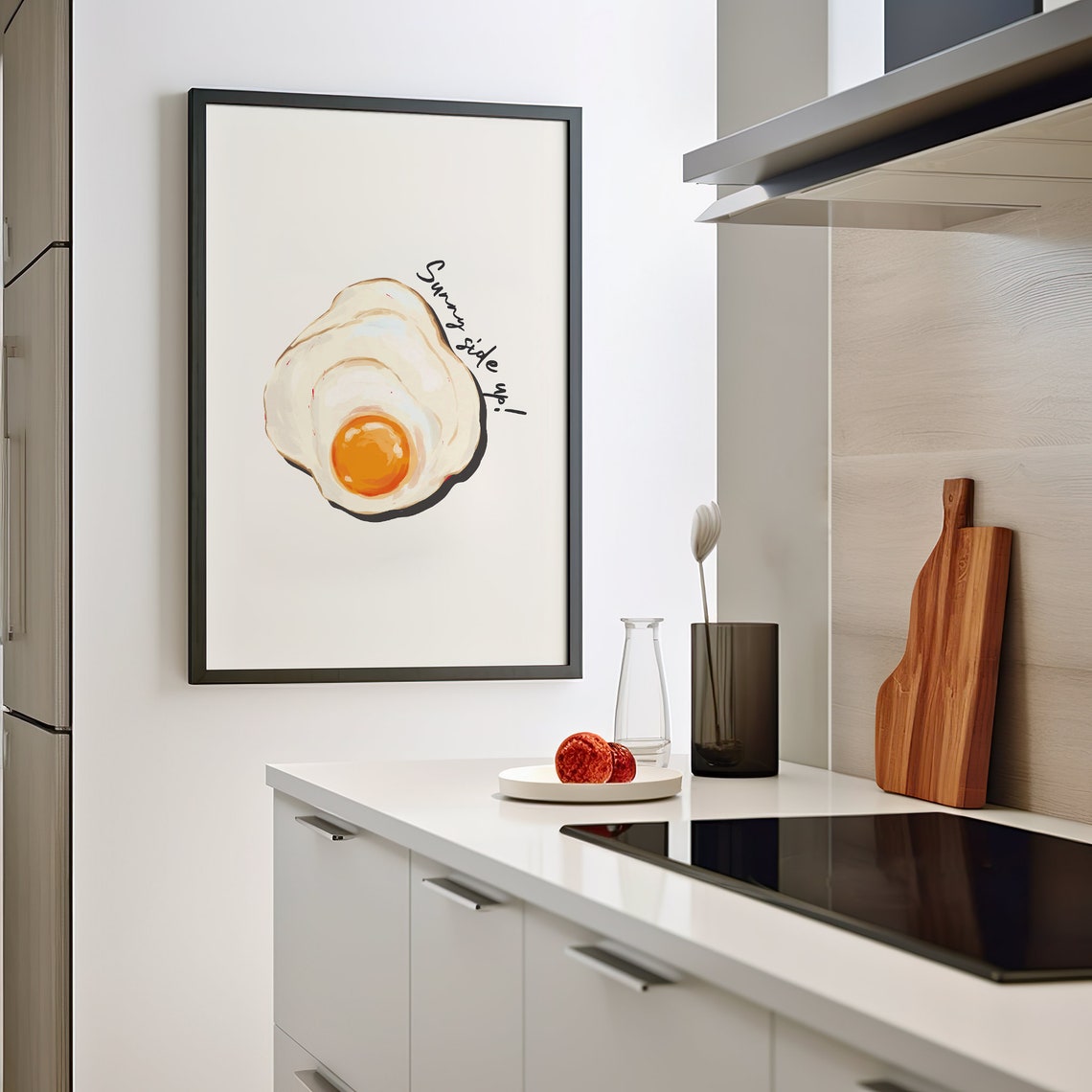 Sunny Side Up Fried Egg Kitchen Illustration Retro Food Wall Art Print - Image 2