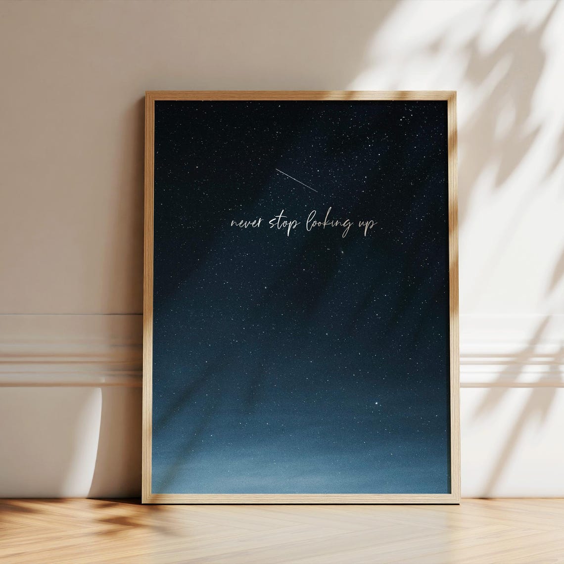 Never Stop Looking Up Night Sky Shooting Star Quote Typography Poster