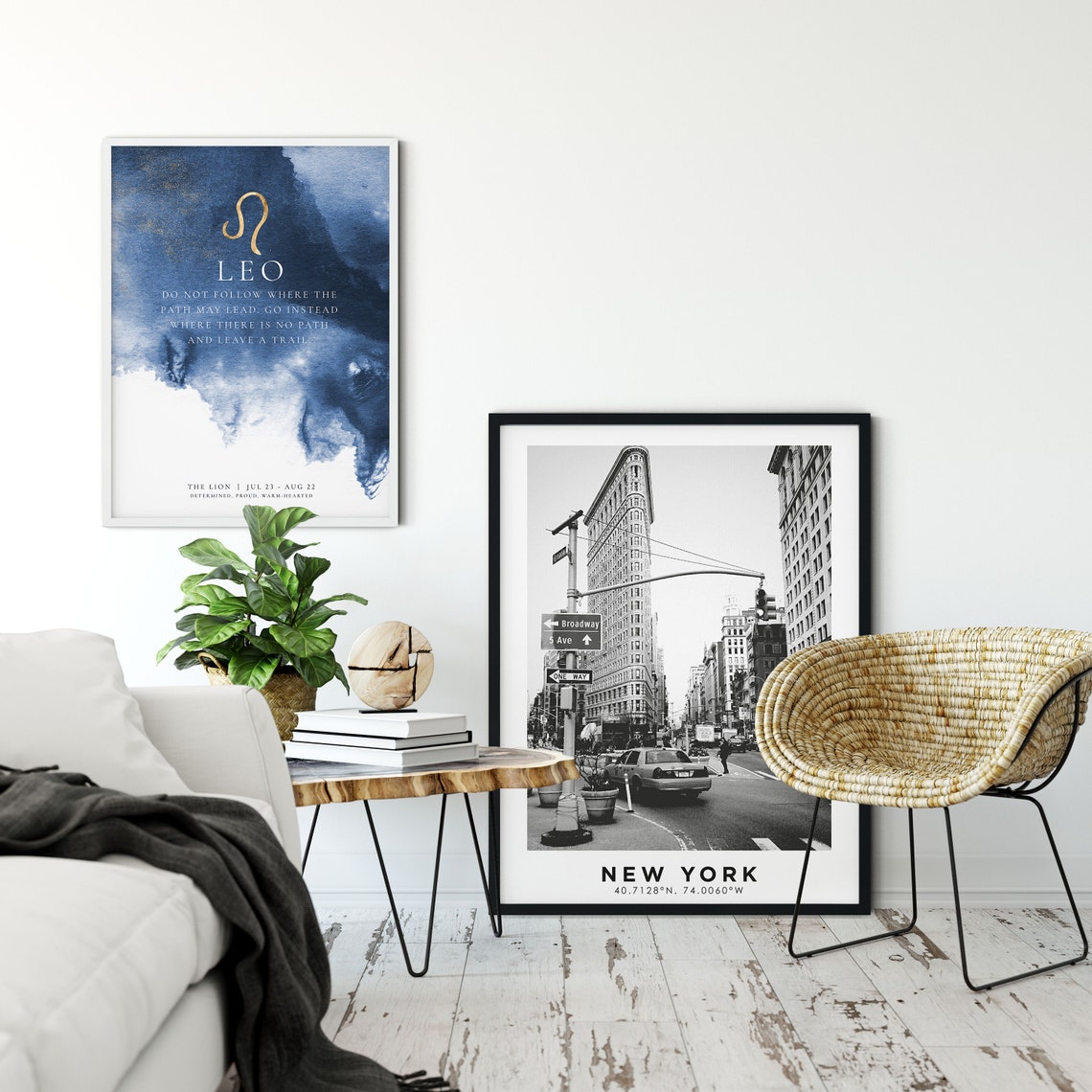 Leo Horoscope Gold Lion Symbol Deep Blue Watercolor Poster Print - Image 4