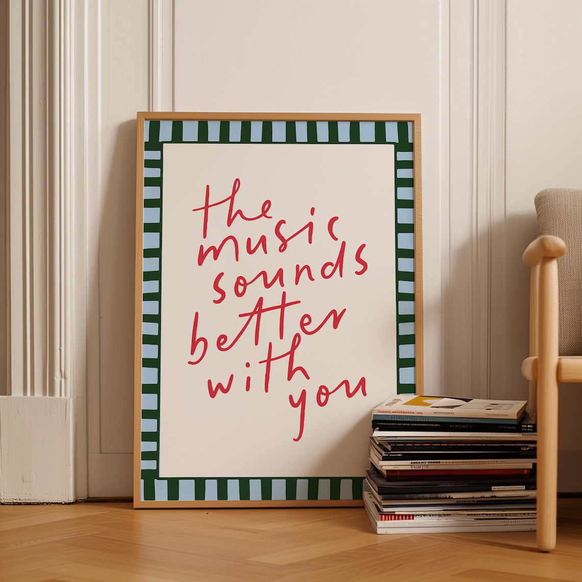 The Music Sounds Better With You Red Script Lyric Love Quote Wall Poster