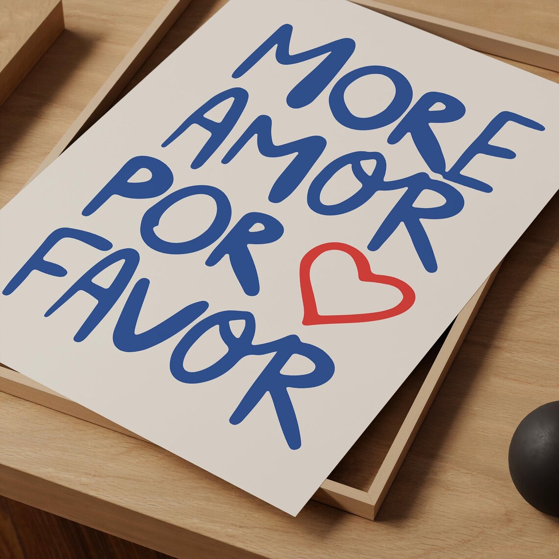 More Amor Por Favor Blue Love Quote Cream Heart Wall Art Print - Image 3