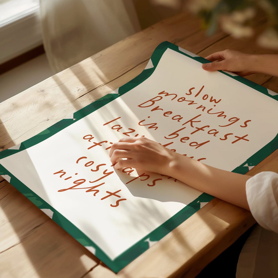 Slow Mornings Breakfast in Bed Cozy Handwritten Kitchen Quote Print - Image 4