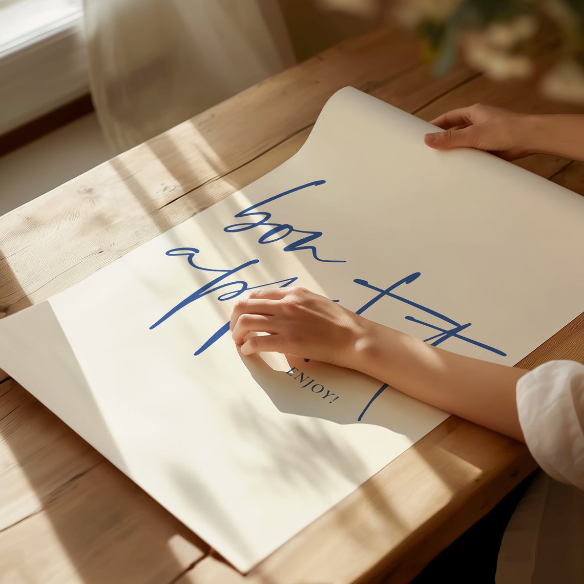 Bon Appetit Enjoy Blue Script Minimalist French Kitchen Dining Poster - Image 3