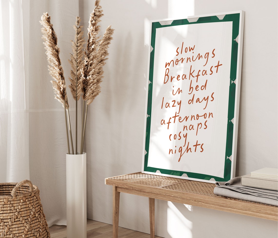 Slow Mornings Breakfast in Bed Cozy Handwritten Kitchen Quote Print - Image 3