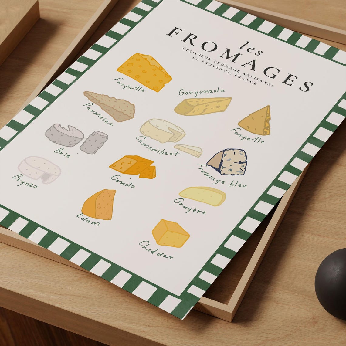 Les Fromages French Cheese Guide Illustration Green Kitchen Poster - Image 5