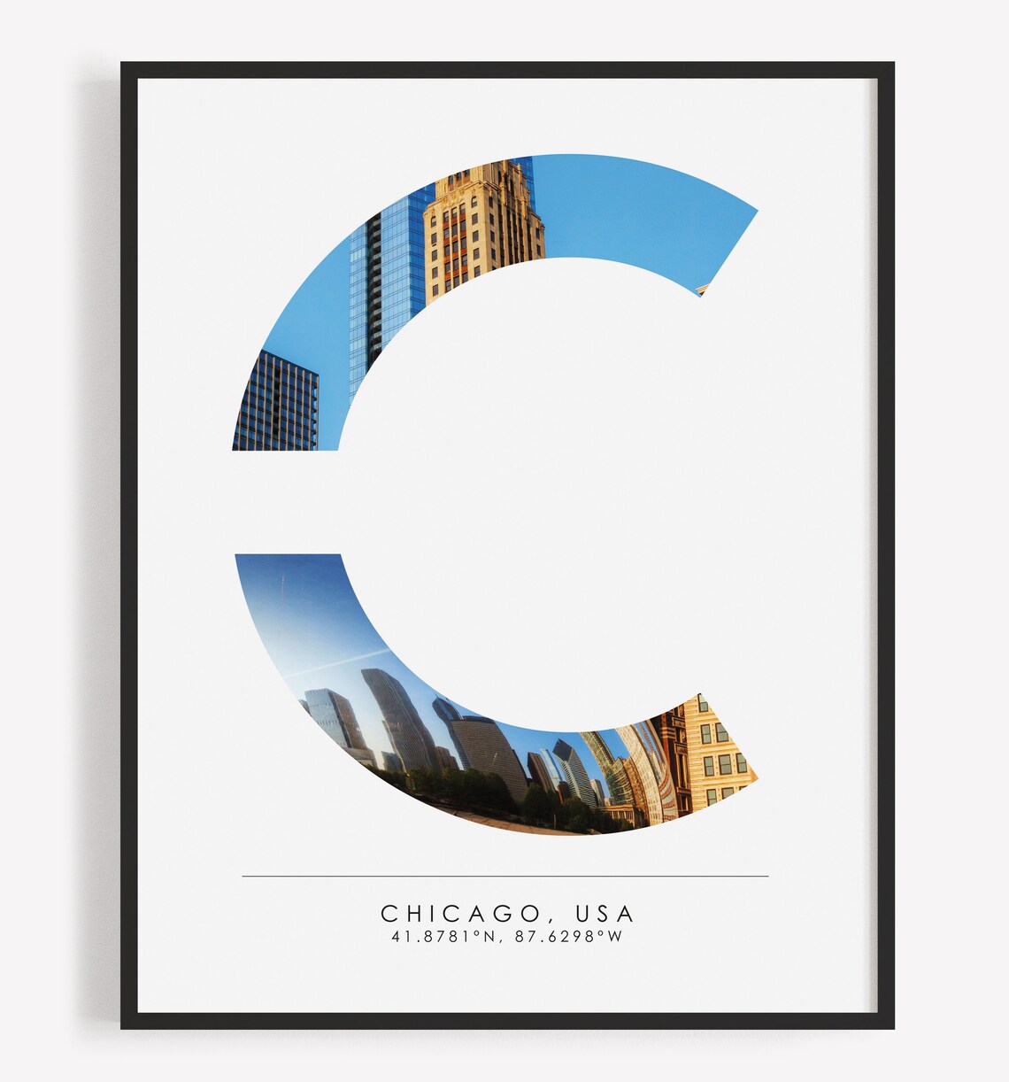 Chicago USA Skyline Letter C Coordinates Minimal City Travel Poster - Image 3