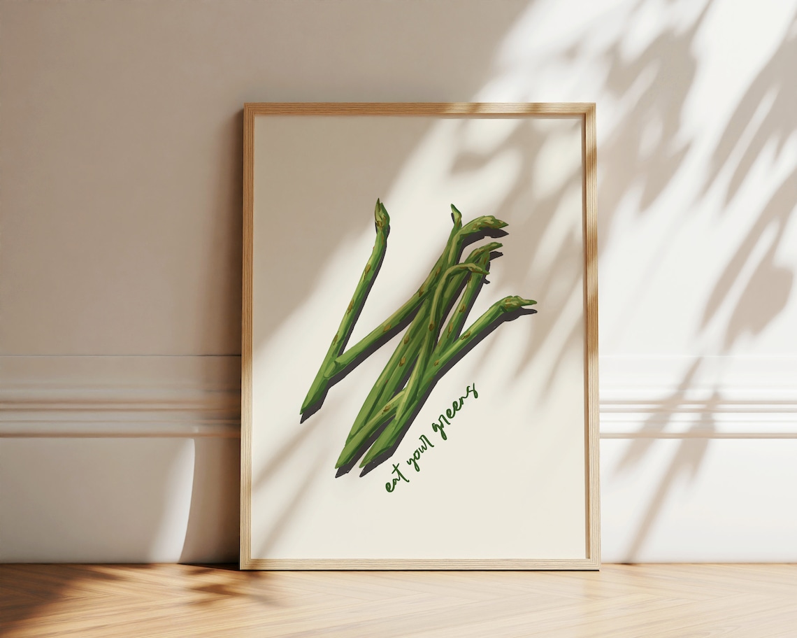 Eat Your Greens Asparagus Illustration Minimalist Kitchen Art Poster