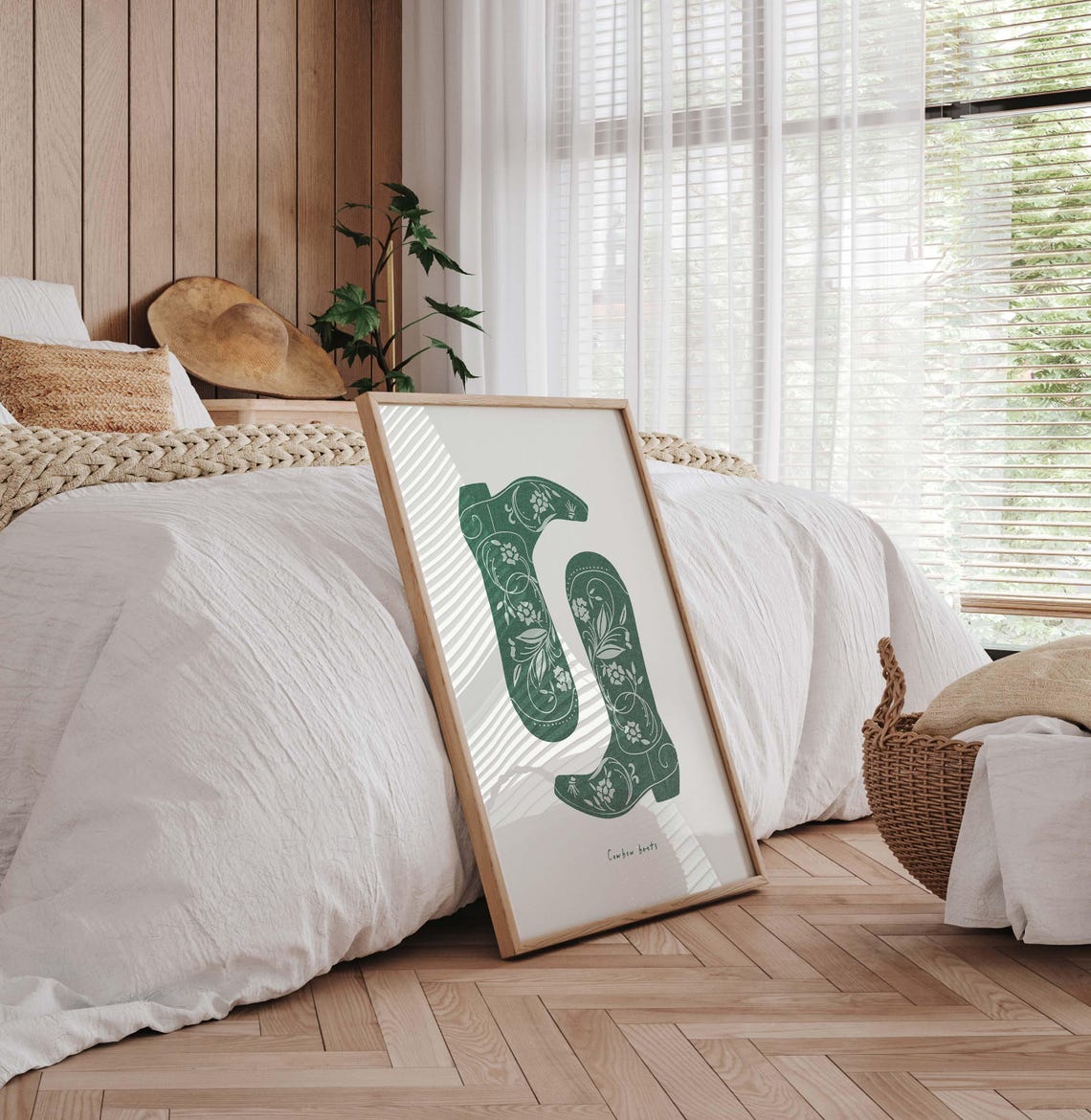 Green Floral Cowboy Boots Embroidery Western Chic Minimalist Poster - Image 2
