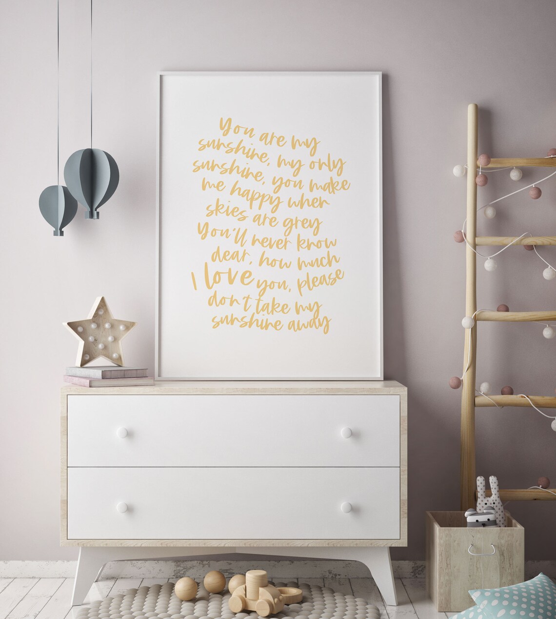 You Are My Sunshine Nursery Lyrics Yellow Kids Room Wall Art Poster - Image 3