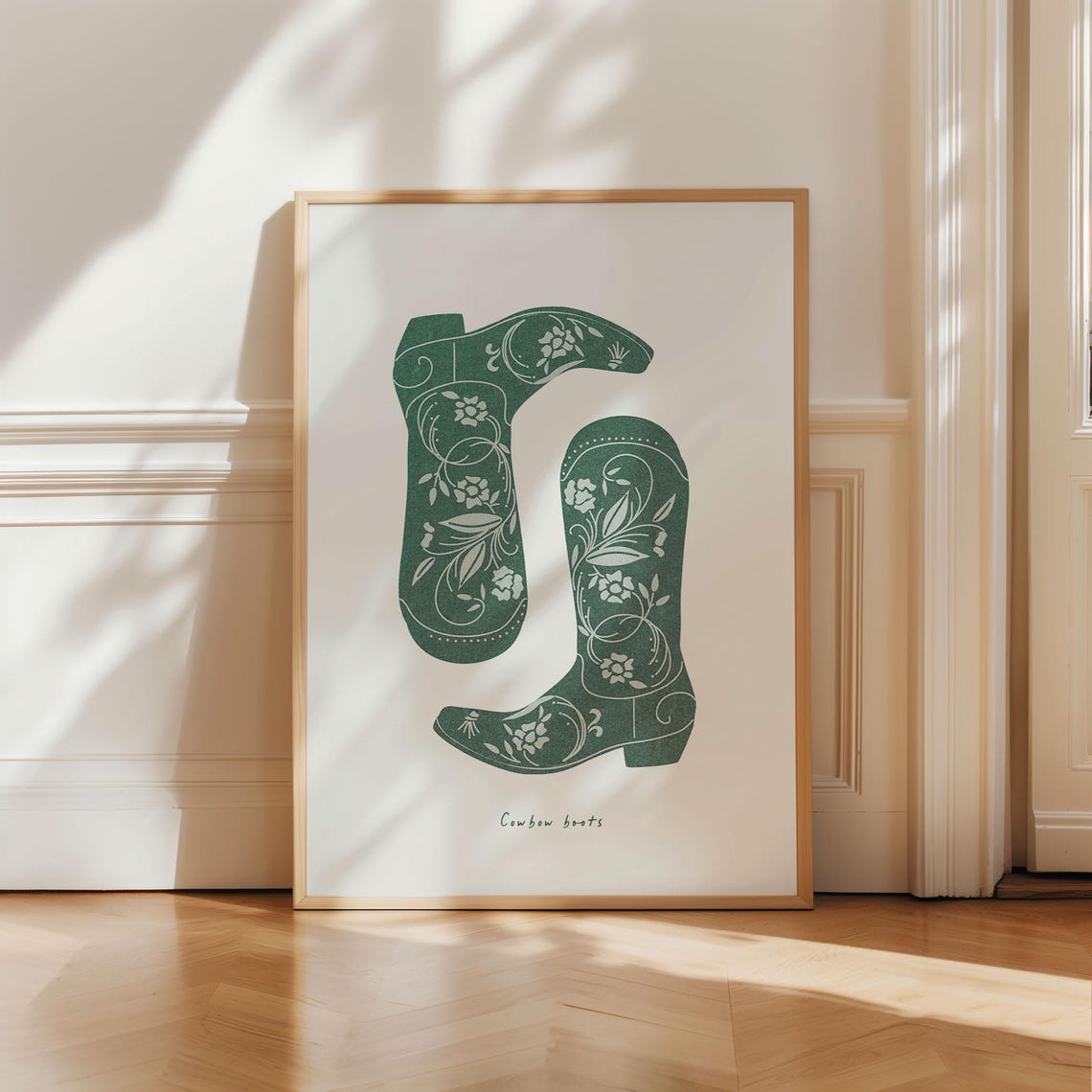 Green Olive Cowboy Boots Print Southern Wall Art Poster Rodeo Vintage Western Cowgirl Art Aesthetic Trendy Green Home Decor Wild West
