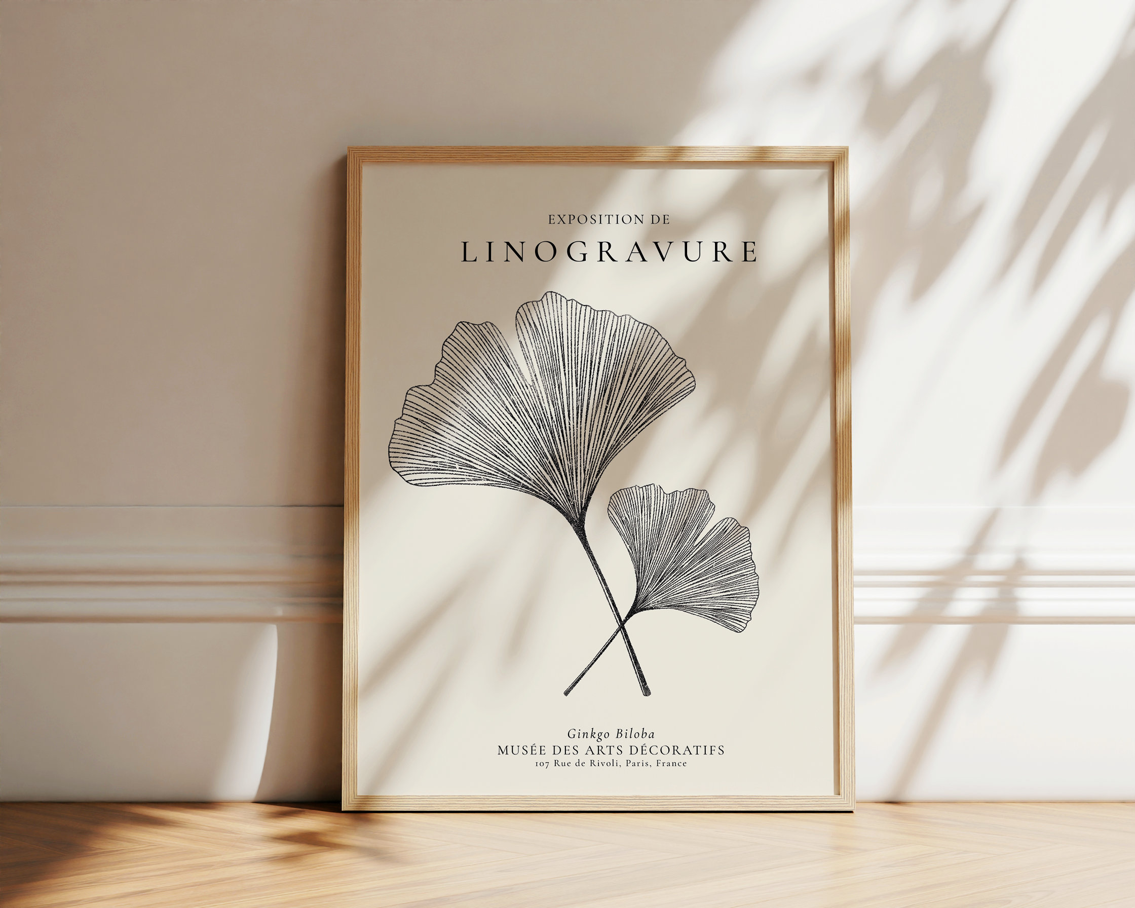 Ginkgo Linocut Botanical Art Print, Leaf Study