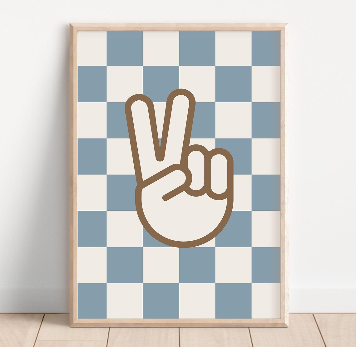 Checkerboard Playroom Boho Blue Checkered Peace Poster