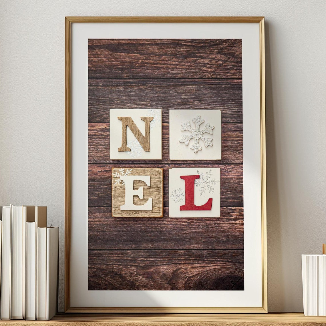 Noel Wooden Blocks Snowflake Rustic Farmhouse Christmas Decor Poster