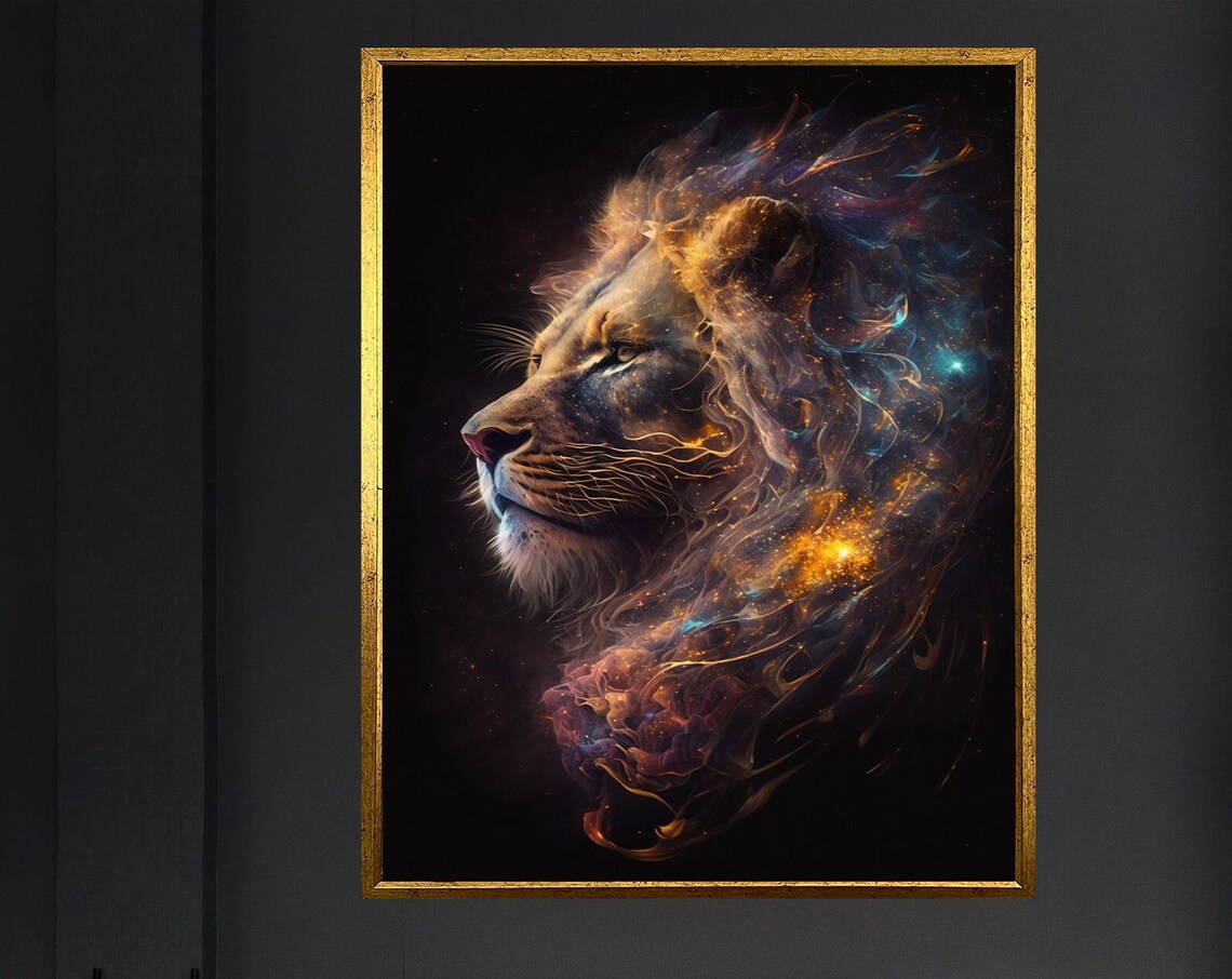 Majestic Lion Galaxy Mane Cosmic Space Surreal Wildlife Wall Poster